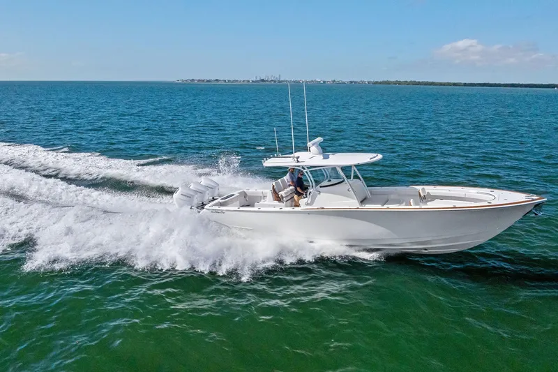 Slide: The Image of 2026 Valhalla Boatworks V-37 cruising on open water, showcasing sleek design and powerful performance. - 60