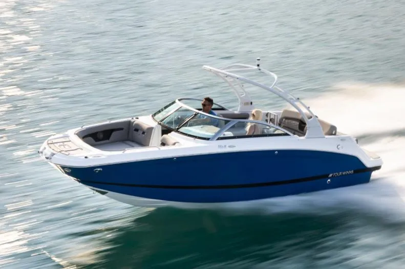 Slide: The Image of Manufacturer Provided Image: 2025 Four Winns HD3 boat cruising on open water, showcasing sleek design and performance. - 19