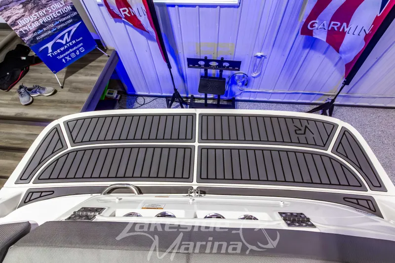 Slide: The Image of 2023 Bayliner VR6 Bowrider I/O boat deck at Lakeside Marina showroom. - 11