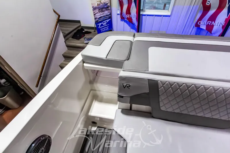 Slide: The Image of 2023 Bayliner VR6 Bowrider I/O interior with sleek seating and modern design. - 17