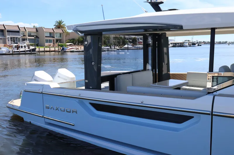 Slide: The Image of The 2027 Saxdor 400 GTO is docked in a modern residential area. - 14