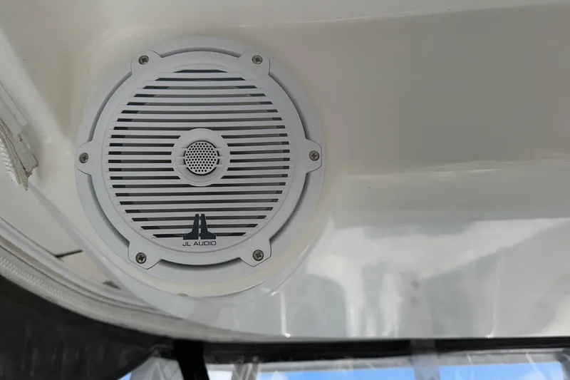 Slide: The Image of JL Audio speaker on 2006 Boston Whaler 285 Conquest boat ceiling. - 89