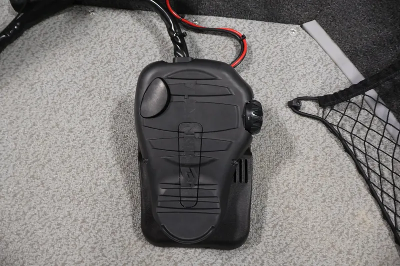 Slide: The Image of Foot pedal control on 2024 Lowe Fishing Machine 1775WT boat deck. - 14