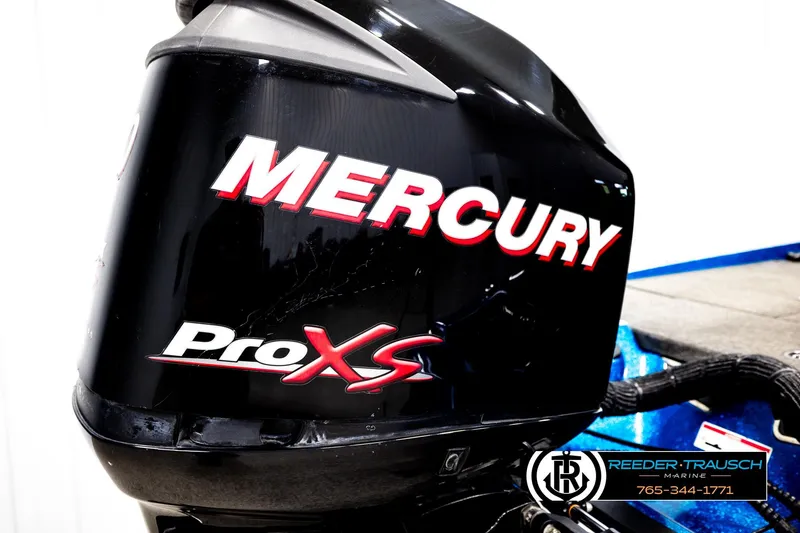 Slide: The Image of Mercury Pro XS engine on a 2008 Triton 20X2 DC boat, Reeder-Trausch Marine branding. - 50