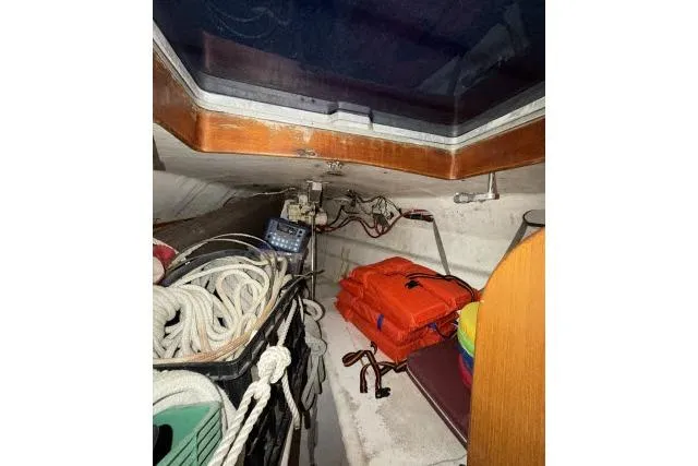 Slide: The Image of Interior of 1980 Mao Ta Skye 51 sailboat with ropes and life jackets. - 24