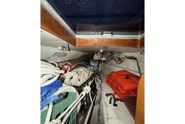Slide: The Image of Interior of 1980 Mao Ta Skye 51 sailboat with ropes and life jackets. - 25