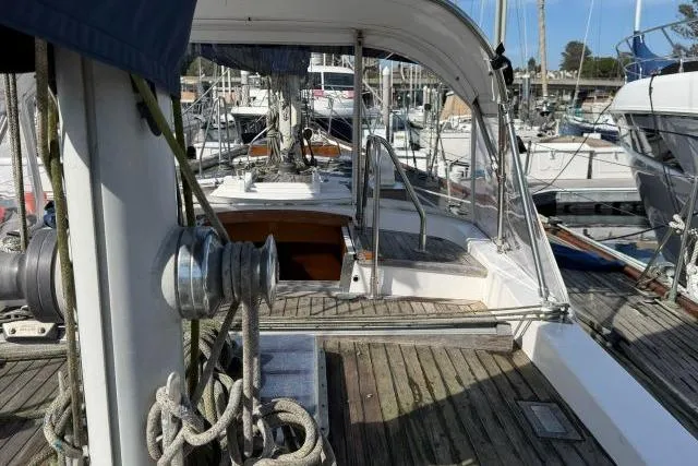 Slide: The Image of Sailboat deck view of 1980 Mao Ta Skye 51 in marina setting. - 47