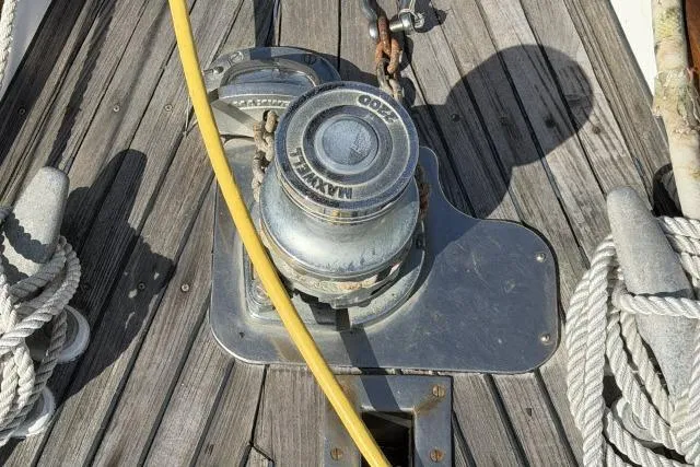 Slide: The Image of Deck of 1980 Mao Ta Skye 51 sailboat with Maxwell winch and ropes. - 61
