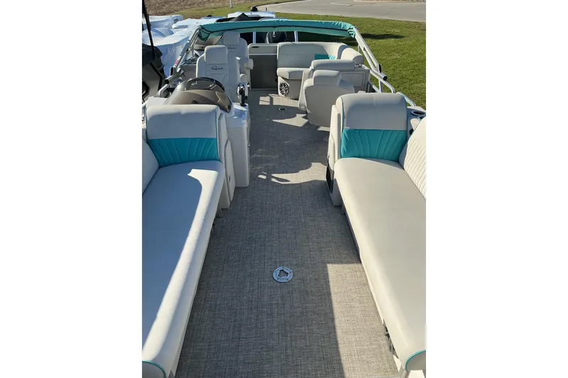 Slide: The Image of 2021 Qwest LS 824 Lanai DS Bar boat interior with spacious seating and modern design. - 8