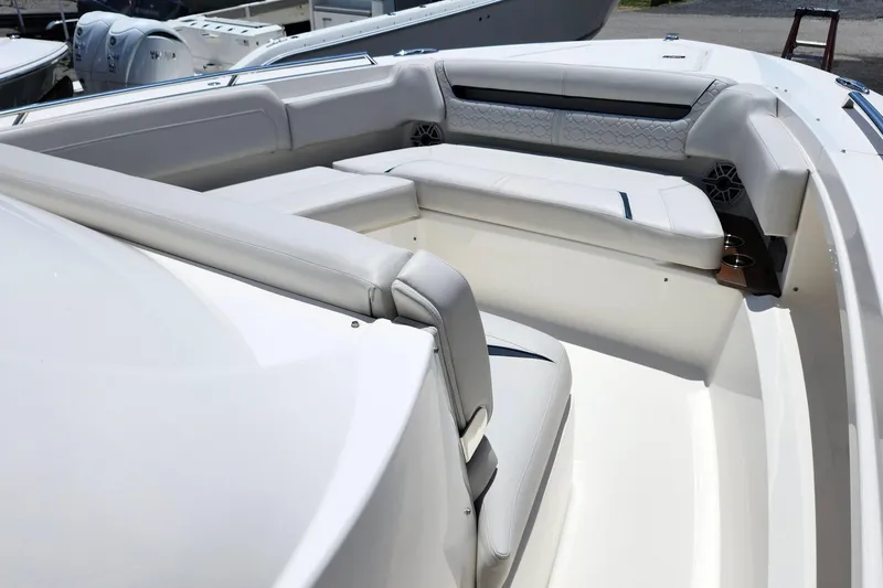 Slide: The Image of 2022 Tiara Yachts 38 LS boat interior with luxurious seating and modern design. - 33