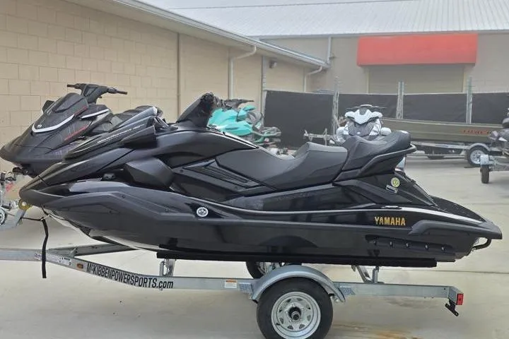 Slide: The Image of 2026 Yamaha WaveRunner FX Limited SVHO on trailer, sleek black design, parked outdoors. - 3
