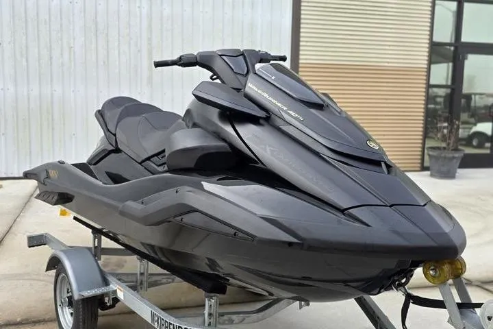 Slide: The Image of 2026 Yamaha WaveRunner FX Limited SVHO jet ski on trailer, sleek black design. - 8