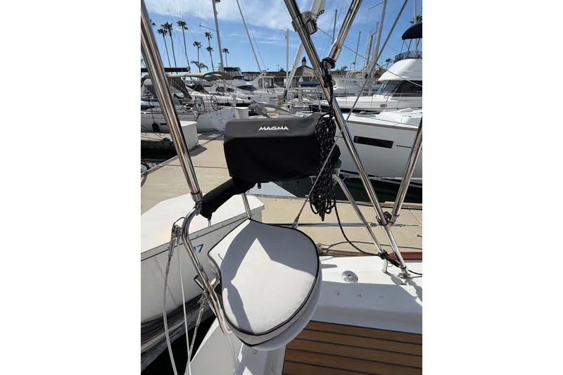 Slide: The Image of Beneteau Oceanis 37 sailboat deck with Magma grill, docked at marina, 2008 model. - 50