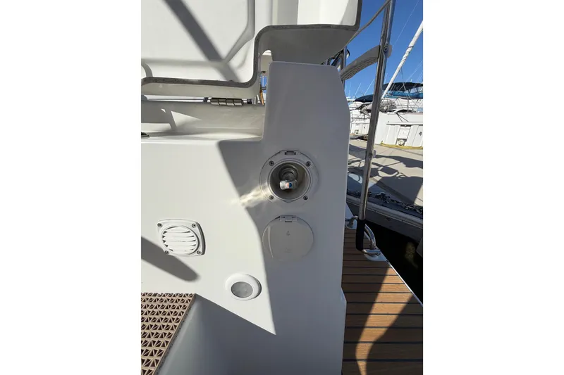 Slide: The Image of 2008 Beneteau Oceanis 37 yacht deck detail with fittings and railing. - 56