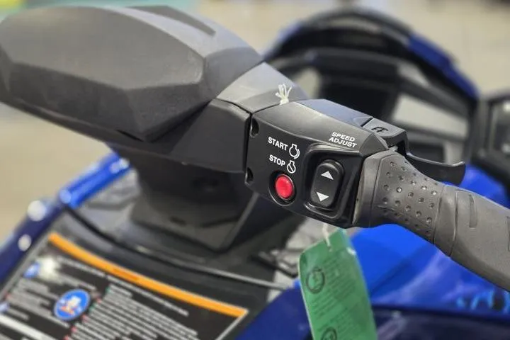 Slide: The Image of 2026 Yamaha WaveRunner VX Limited HO handlebar controls with start, stop, and speed adjust buttons. - 13
