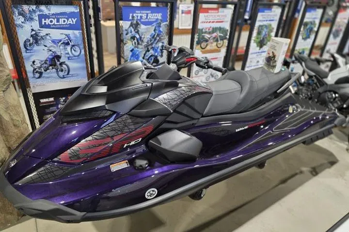 Slide: The Image of 2026 Yamaha WaveRunner GP HO in showroom, sleek design with vibrant purple finish. - 3