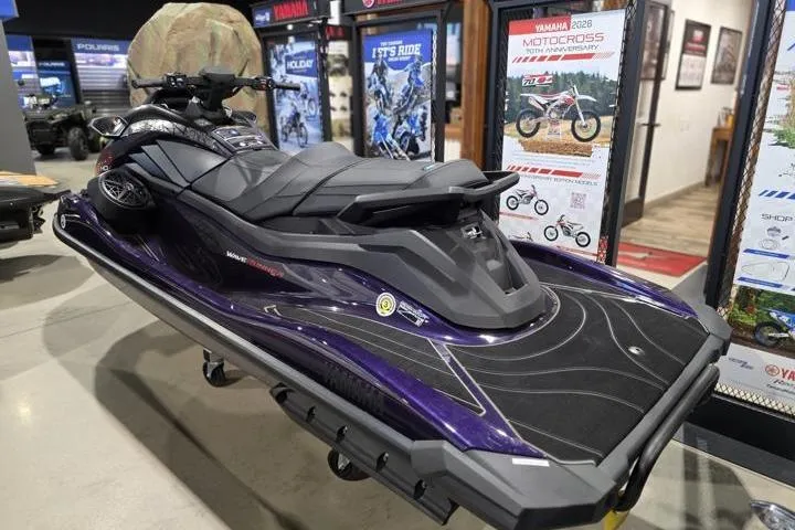 Slide: The Image of 2026 Yamaha WaveRunner GP HO in showroom, sleek design, purple and black color scheme. - 4