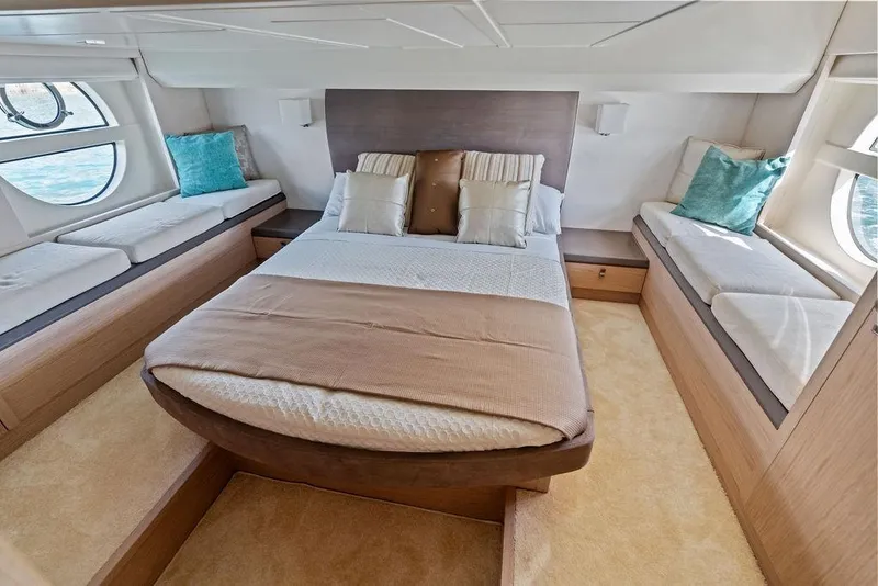 Slide: The Image of Luxurious Monte Carlo MC 35 yacht bedroom interior, featuring cozy bed and elegant design, 2018 model. - 48