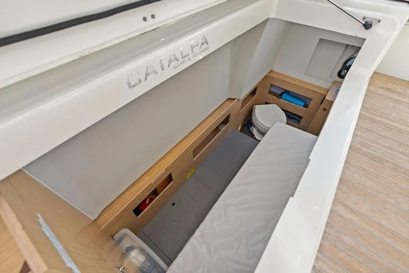 Slide: The Image of Interior cabin of 2018 Monte Carlo MC 35 yacht with compact amenities. - 60