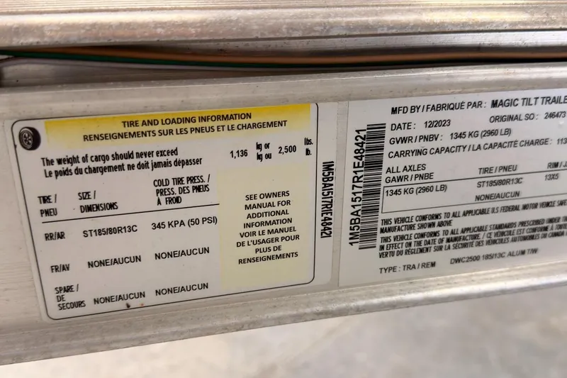 Slide: The Image of 2024 Sea-Doo GTR-X 300 trailer label showing tire and loading information. - 6