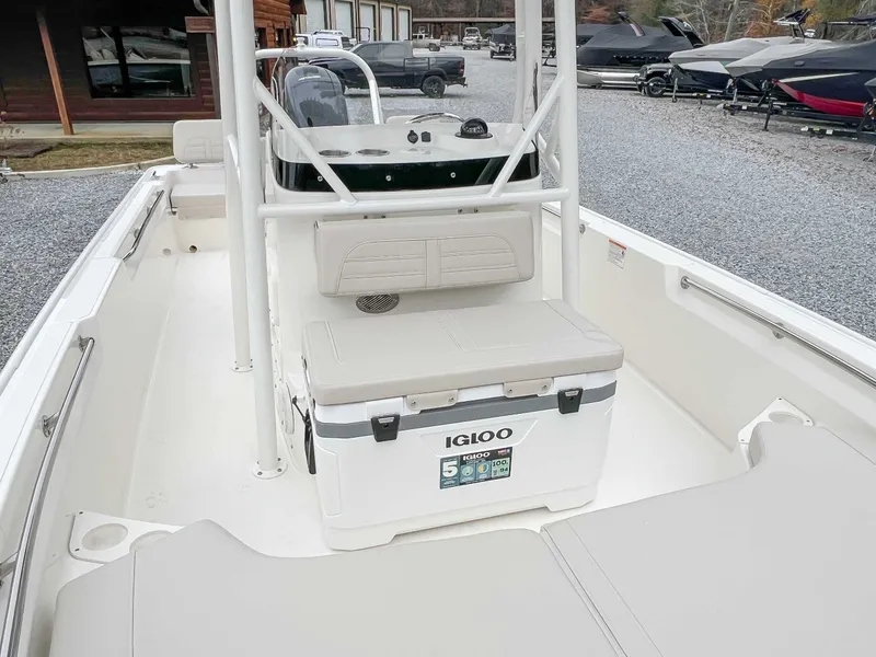 Slide: The Image of Interior of 2025 Boston Whaler 190 Montauk with Igloo cooler. - 13