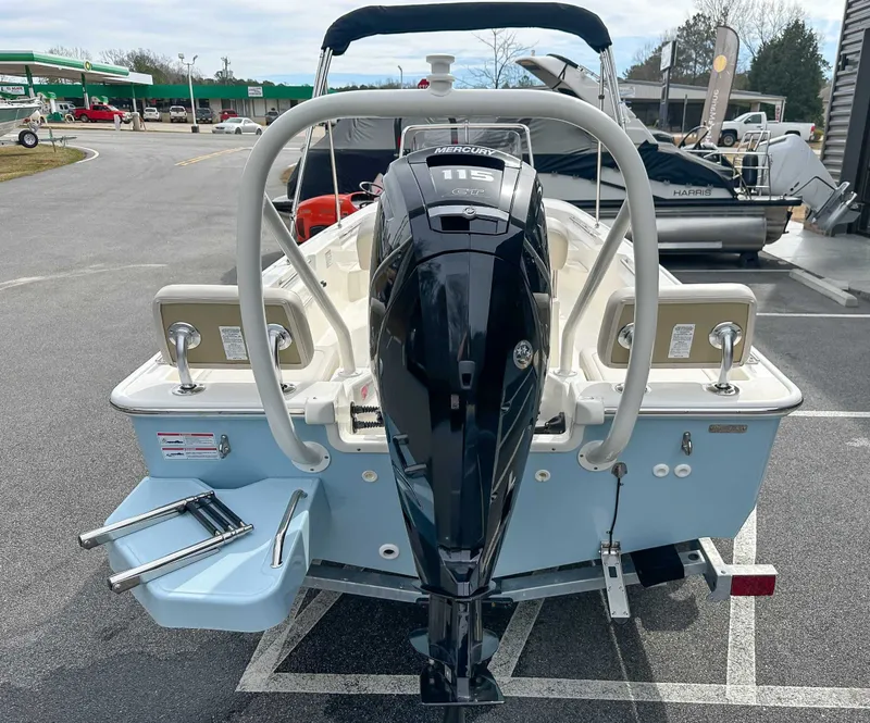 Slide: The Image of Rear view of 2025 Boston Whaler 170 Montauk with Mercury 115 engine. - 10