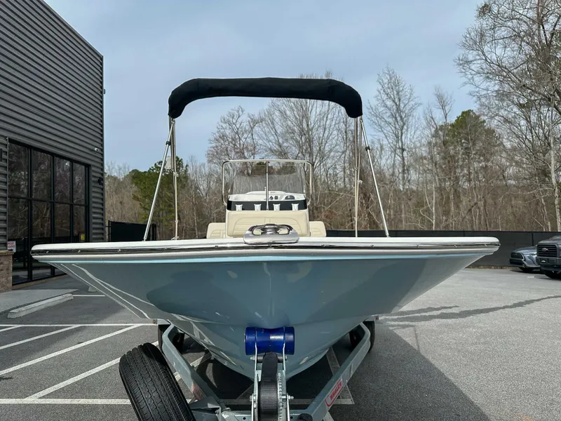 Slide: The Image of 2025 Boston Whaler 170 Montauk on trailer, front view. - 4