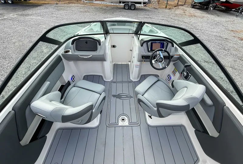 Slide: The Image of Interior of 2026 Chaparral 21 SSi with gray seating. - 12