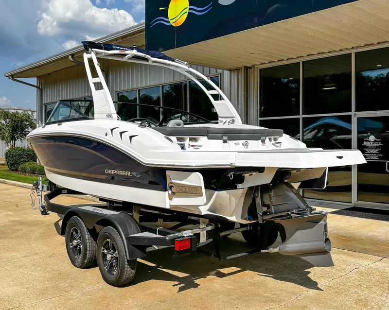Slide: The Image of Chaparral GTS 1 boat 2026 on trailer outside a building. - 8