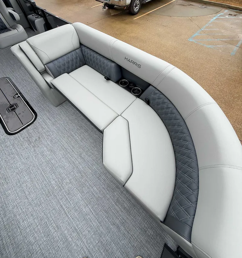 Slide: The Image of Interior of 2026 Harris Cruiser 230 SLDH with gray upholstery. - 13
