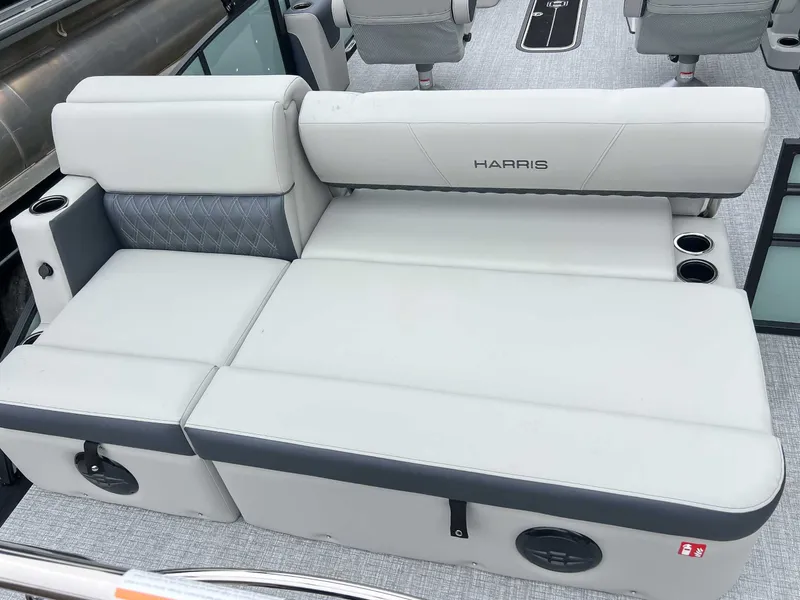 Slide: The Image of Harris Cruiser 230 SLDH 2026, gray seating with cup holders. - 10