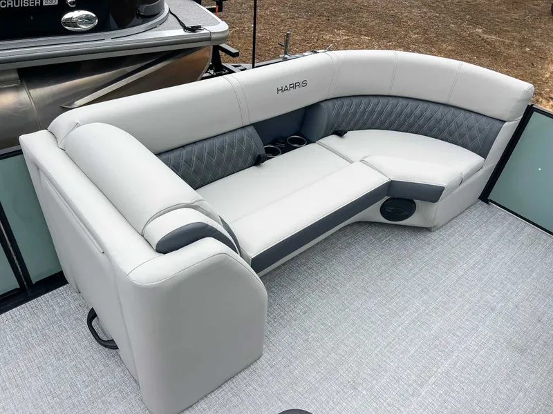 Slide: The Image of Luxurious seating on Harris Cruiser 230 SLDH 2026 pontoon boat. - 13