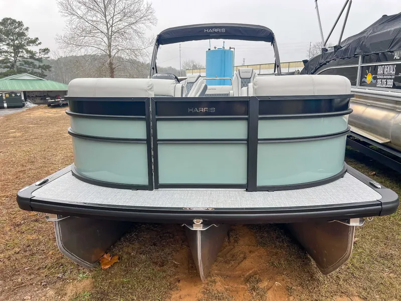 Slide: The Image of 2026 Harris Cruiser 230 SLDH pontoon boat on dry land. - 4
