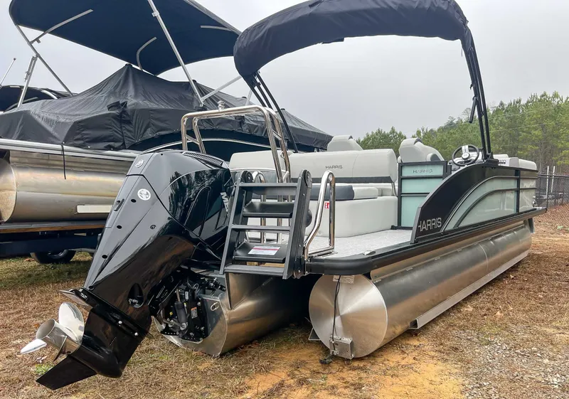 Slide: The Image of 2026 Harris Cruiser 230 SLDH pontoon boat with outboard motor. - 8