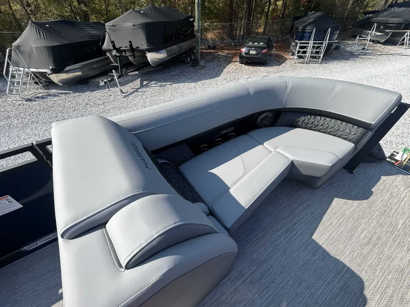 Slide: The Image of Harris Solstice 230 SLDH 2026 with luxurious gray upholstery. - 13