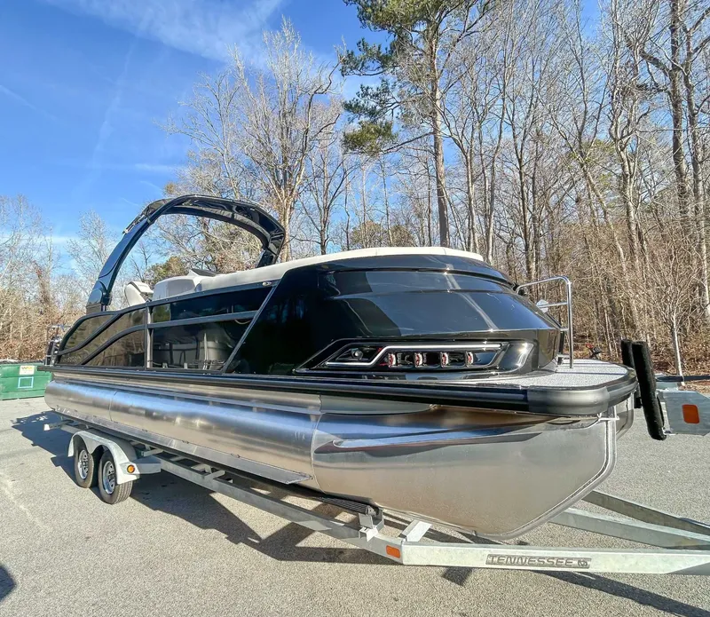 Slide: The Image of 2026 Harris Grand Mariner 230 SLDH pontoon boat on trailer. - 3
