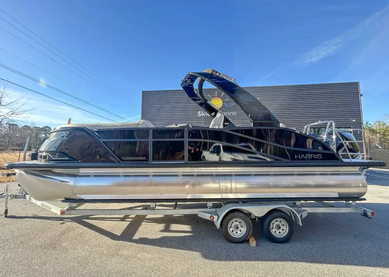 Slide: The Image of 2026 Harris Grand Mariner 230 SLDH pontoon boat on trailer. - 6