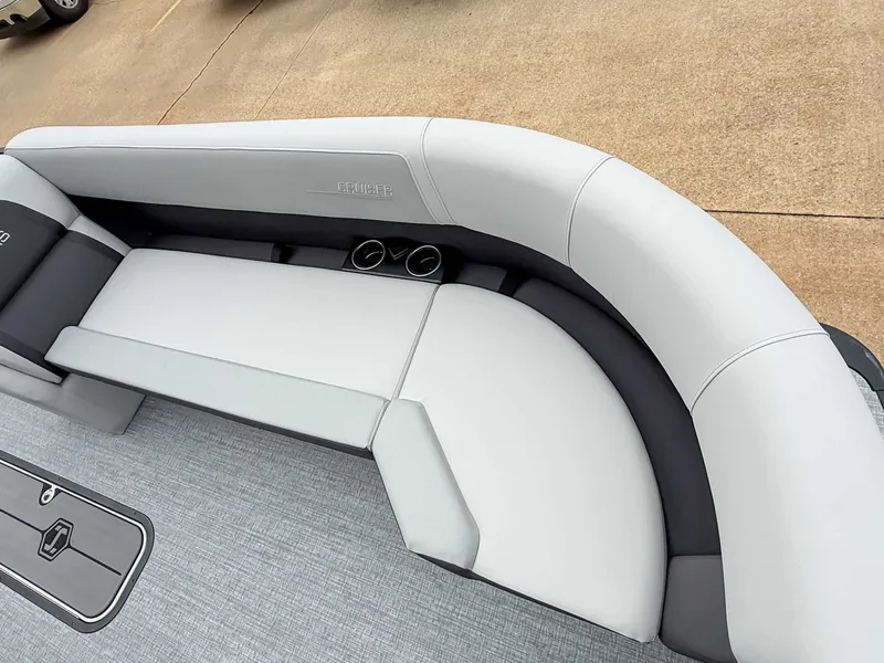 Slide: The Image of Interior of 2026 Harris Cruiser 250 SLDH with gray upholstery. - 11