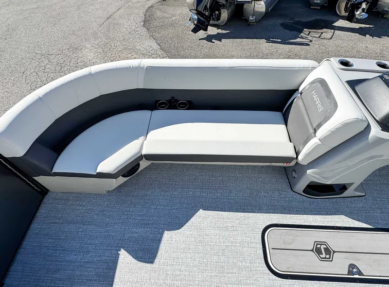 Slide: The Image of Interior of 2026 Harris Cruiser 230 SLDH with gray upholstery. - 13