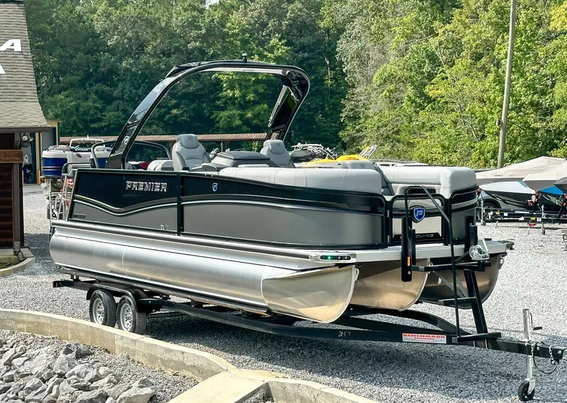 Slide: The Image of 2025 Premier 230 Solaris RL pontoon boat on trailer. - 5