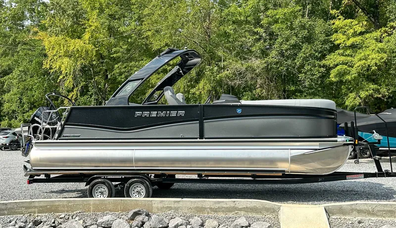 Slide: The Image of 2025 Premier 230 Solaris RL pontoon boat on trailer. - 6