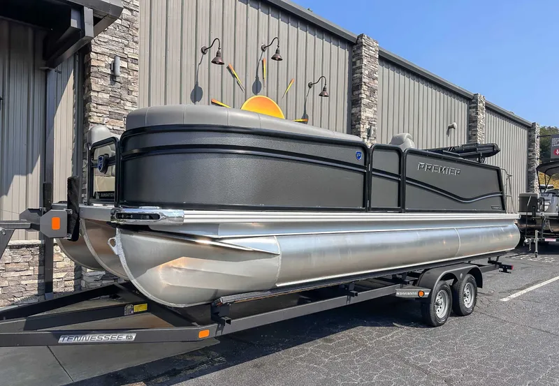Slide: The Image of 2025 Premier 230 Sunsation RL pontoon boat on trailer. - 3