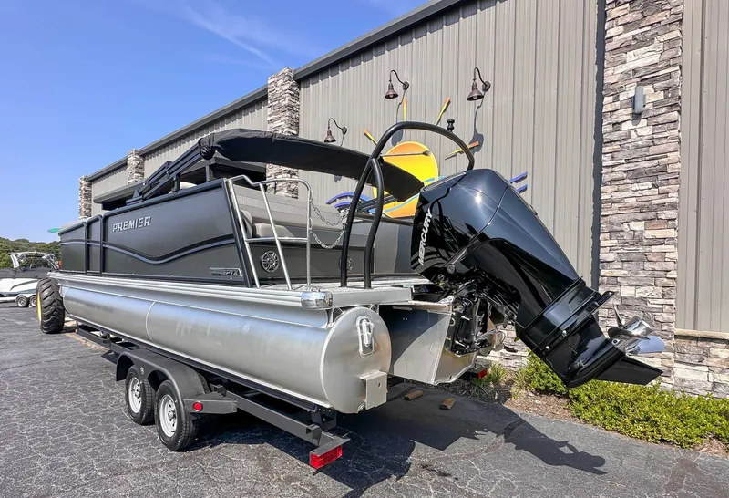 Slide: The Image of 2025 Premier 230 Sunsation RL pontoon boat with outboard motor. - 6