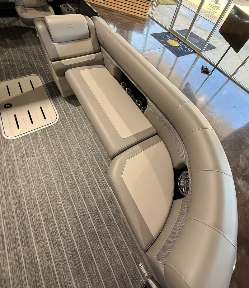 Slide: The Image of Interior of 2025 Premier 250 Sunsation RL with gray leather seating. - 14