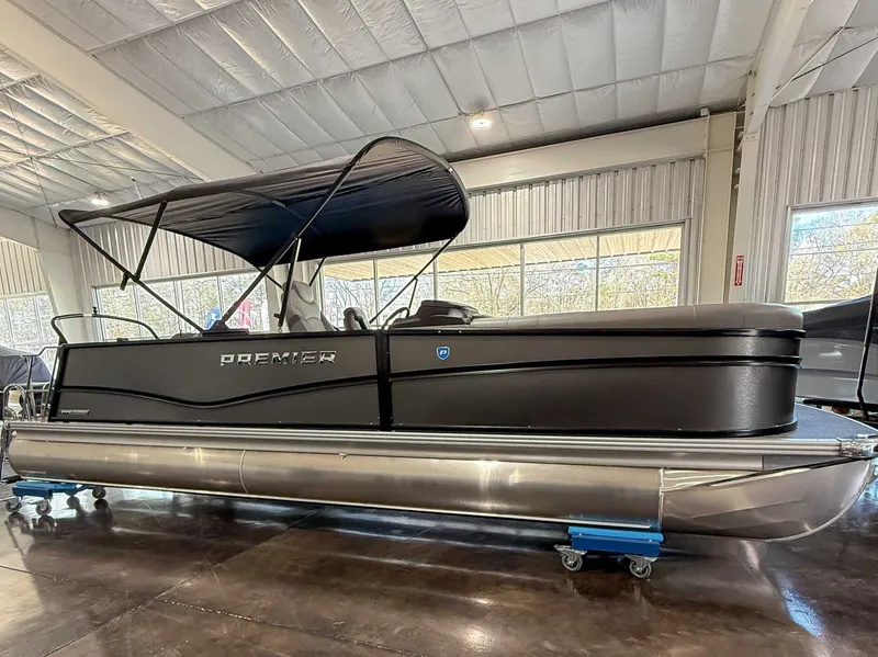 Slide: The Image of 2025 Premier 250 Sunsation RL pontoon boat in a showroom. - 6
