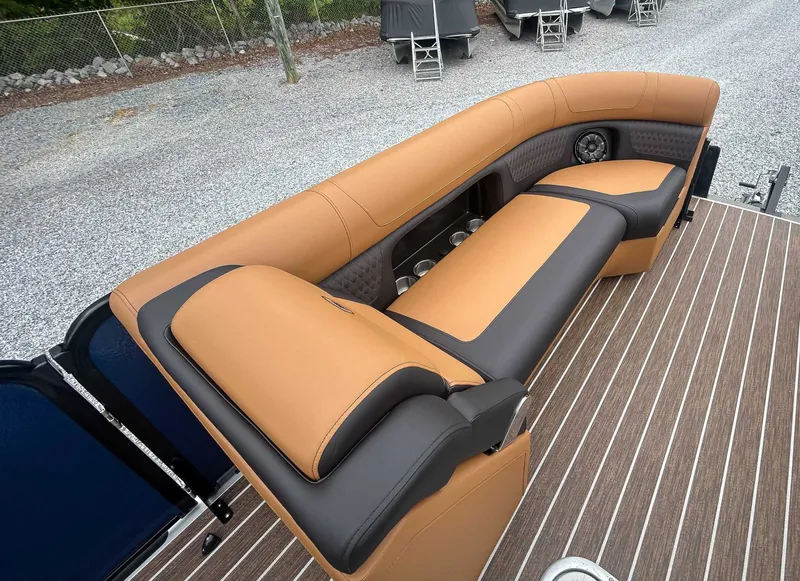 Slide: The Image of Luxurious seating on Premier Solaris 230 RL pontoon boat, model year 2026. - 10