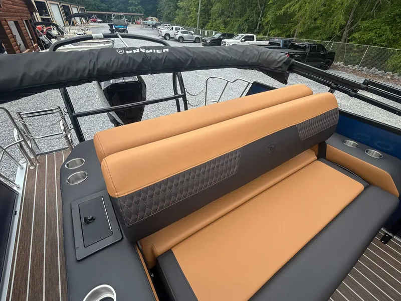 Slide: The Image of 2026 Premier Solaris 230 RL boat with luxurious seating. - 17