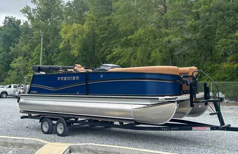 Slide: The Image of 2026 Premier Solaris 230 RL pontoon boat on trailer. - 5
