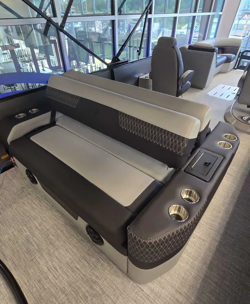 Slide: The Image of Luxurious seating in Premier Solaris 250 RL pontoon boat, 2026 model. - 17