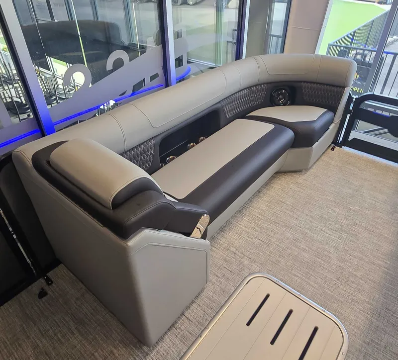 Slide: The Image of Luxurious seating in Premier Solaris 250 RL pontoon boat, 2026 model. - 7